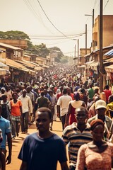Obraz premium busy African crowd of people walking on the main street
