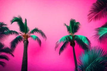 Fotobehang palm tree on the pink  © Ahmad