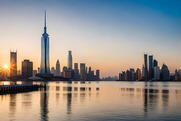 Fototapeta premium city skyline at sunset