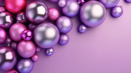 Fototapeta premium Christmas purple ball festival card with sparkles. Generative Ai