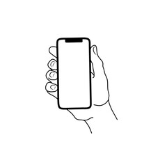 Hand holding mobile phone with white screen set in flat style isolated