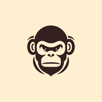 simple brown monkey head wild animal logo vector illustration template design