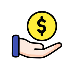 Money or financial vector icon. Dollar coin, money stack, wallet, banknote finance symbols