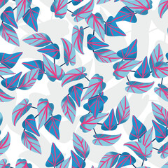 Blue Abstract Leaves Vector Seamless Pattern