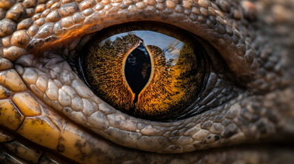 Naklejka na ściany i meble Komodo Dragon Eye Close Up Wild Animal - Generative AI