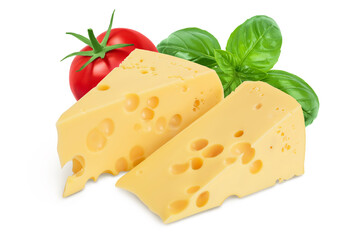 piece of cheese isolated on white background with clipping path and full depth of field