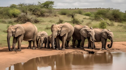 African Elephant Family Wild Animal - Generative AI