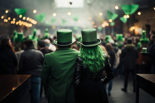 Couple se promenant dans la ville le jour de la saint-patrick &raquo; IA g&eacute;n&eacute;rative