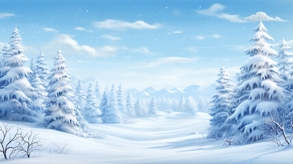 Paysage d'hiver avec sapins sous la neige style cartoon » IA générative