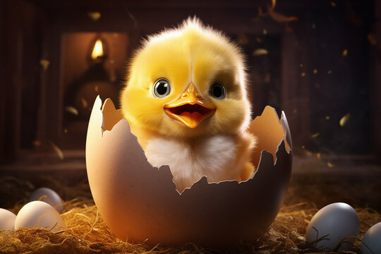 Mignon poussin sortant d'un oeuf style cartoon &raquo; IA g&eacute;n&eacute;rative