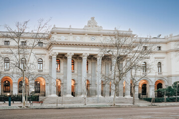 Fototapeta na wymiar Facade of the Madrid Stock Exchange building - Bolsa de Madrid in Spain.