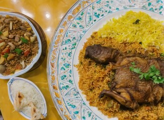 Arabin Food  Arabic Cuisine; Egyptian traditional stuffed pigeon or "Hamam Mahshi" dish, Egyptian food.