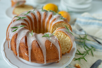 lemon bundt cake with rosemary