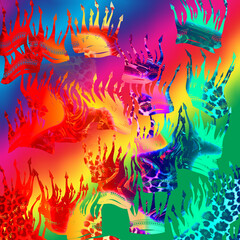 Fototapeta na wymiar combination of colorful leopard snake tiger textures textile collage pattern