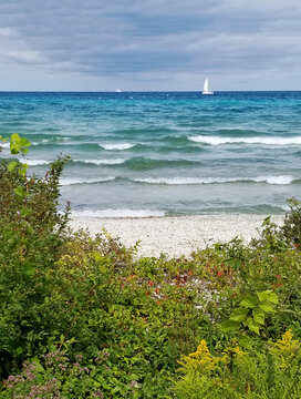 A sailboat in Charlevoix on Lake Michigan