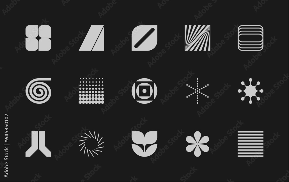 Poster vector set of different geometric shapes and symbols. brutalist design icons and signs. modernist lo