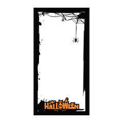 Halloween social media frame art or border template with spider web grungy background