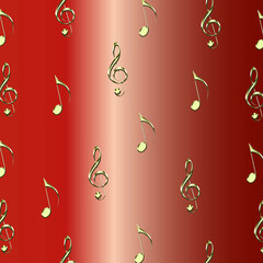 abstract red background with golden musical notes illustration - music theme