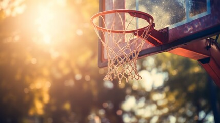 Fototapeta na wymiar A basketball going through the hoop on a basketball court