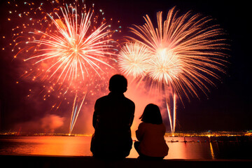 kids watching fireworks on years eve - 645354517
