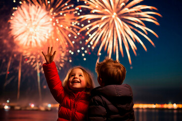 kids watching fireworks on years eve - 645354518