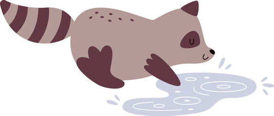 Raccoon With Puddle