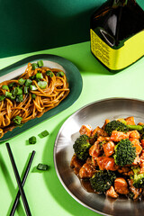 Chinese food with broccoli, fresh vegetable and nudle - 645355185