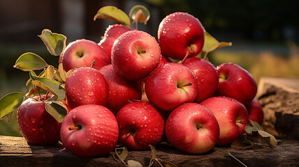 Naklejka na ściany i meble stack heap of ripe apples fresh harvest organic