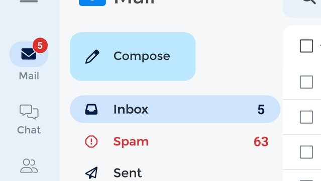 Increasing spam email count in online email client interface: close-up view, 4k 3d render, scam, malware, phishing concept