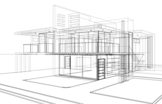 Modern house building 3d rendering