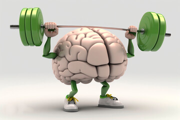 
Strong brain lifted weights. Exercises that strengthen the mind and intellect. Concept of exercising mental health. 3d illustration with white background and room for copy space.