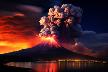 Active beautiful volcano. Generative AI