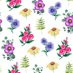 Beautiful blossom blooming flowers floral petal bud season seamless pattern design isolated for fashion, fabric, paper