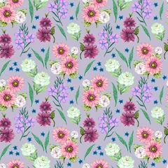 Fotobehang Beautiful blossom blooming flowers floral petal bud season seamless pattern design isolated for fashion, fabric, paper © HoyaBouquet