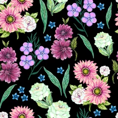 Outdoor kussens Beautiful blossom blooming flowers floral petal bud season seamless pattern design isolated for fashion, fabric, paper © HoyaBouquet