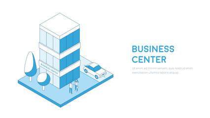 Isometric business center. Office building outline illustration.