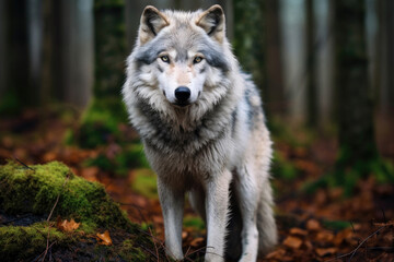 Naklejka na ściany i meble Gray wolf in the wild