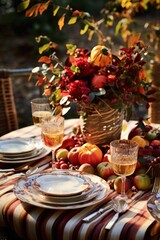 Fototapeta na wymiar beautiful outdoor harvest table arrangement - ai-generated