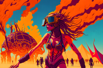 Burning man festival illustration design