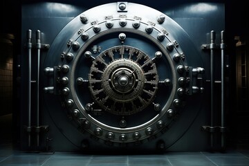 Bank vault door with a combination lock inside