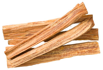 Aromatic cedar wood sticks isolated on white background, top view.