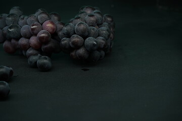 Bunch of grapes with black background , black text space