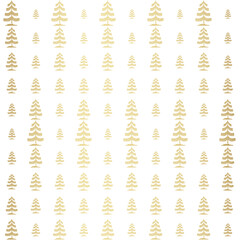Christmas tree gold seamless pattern. Winter forest graphic Noel print, New year holidays golden decoration, background with fir tree, wallpaper, wrapping paper design, gift wrap.