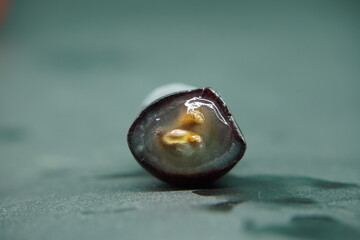 Half sliced Grapes with seeds , close up view