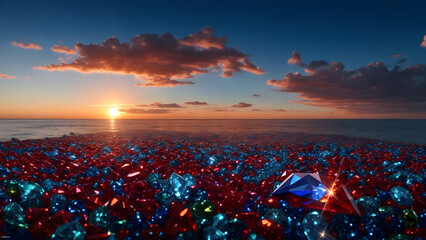 Photo seamless colorful diamond gemstones background of a sandy beach.