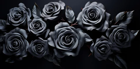 Poster Black roses on a black background in the style of simple, elegant compositions for mock up, background, backdrop © Andrey Tarakanov