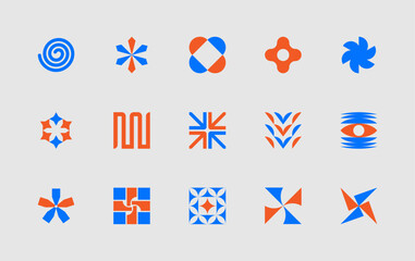 Set of vector, modern, abstract and geometric shapes and logos, influenced by brutalism.