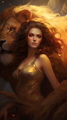 beldade com le&atilde;o poderoso protetor 