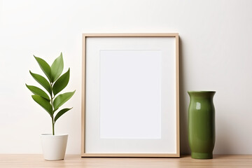 green leaves bouquet and blank photo frame