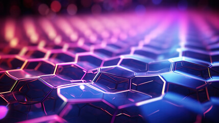 Obraz premium Abstract futuristic background with pink blue glowing neon moving high speed wave lines. Generative Ai